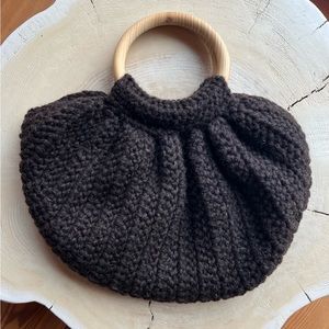 ✨Free with purchase✨Chocolate brown wool crochet purse with wood handles